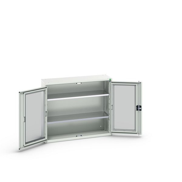 bott verso Flügeltürschrank mit Sichtfenster, mit 2 Fachböden, BxTxH: 1050 x 350 x 900 mm, Lichtgrau / Lichtgrau, 16926271.16