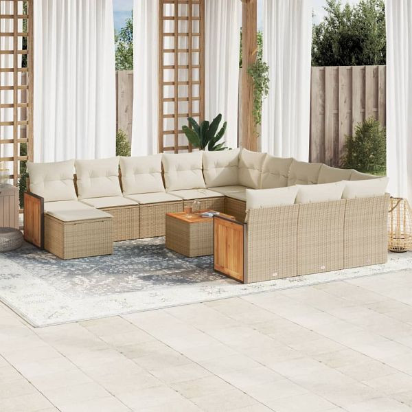 vidaXL 13-teilig Garten-Sofagarnitur mit Kissen Beige Poly Rattan, 3260672