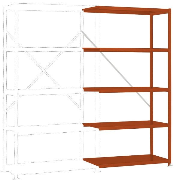 Manuflex Fachboden-Steckregal Color Anbauregal mit 5 Stahlböden, HxBxT = 2000 x 1000 x 300 mm, rotorange, RP1151.2001