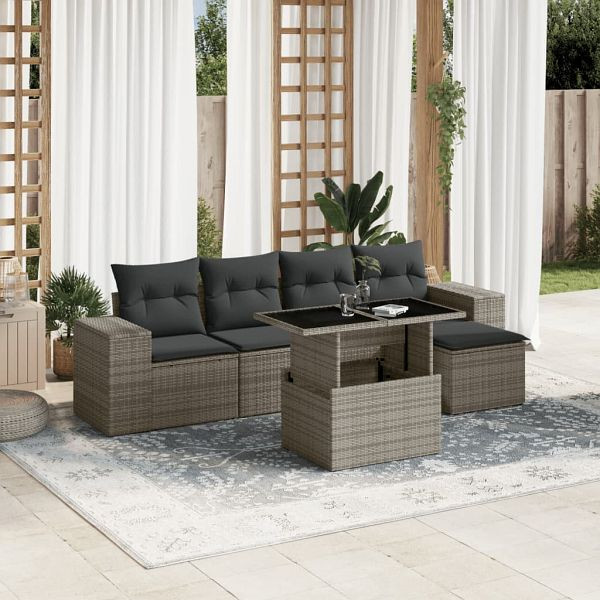 vidaXL 6-tlg. Garten-Sofagarnitur mit Kissen Grau Poly Rattan, 3269130