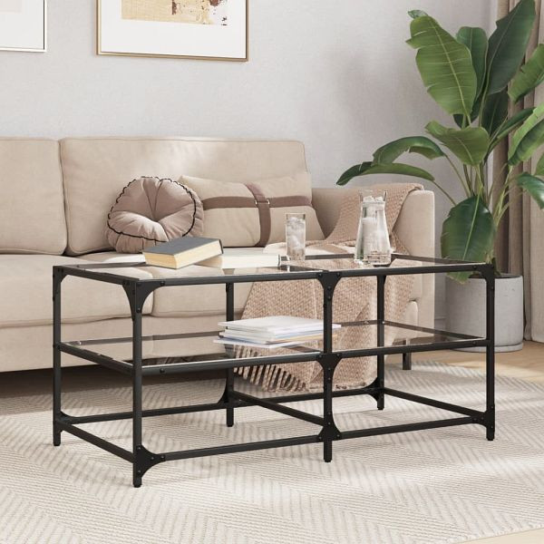 vidaXL Couchtisch mit Glasplatte Transparent 98,5x50x45 cm Stahl, 846012