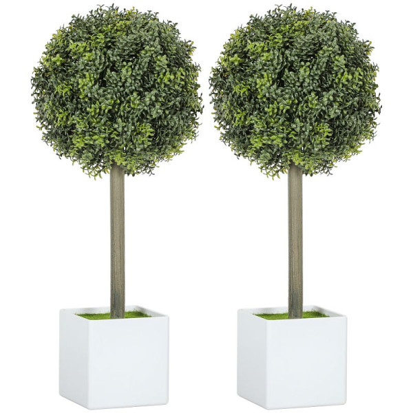 HOMCOM 2er Set Künstliche Buchsbaum-Formschnittkugeln 45 cm Kunstpflanze, Plastik Künstliche Pflanzen im Topf, 830-978V01GN