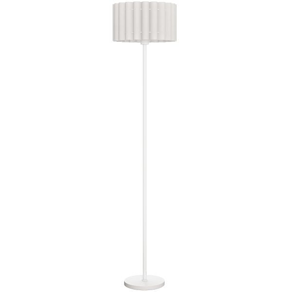 HOMCOM Stehlampe im Retro-Stil, Kunststoff-Lampenschirm, Fußschalter, Metallstab, Weiß, B31-570V90WT