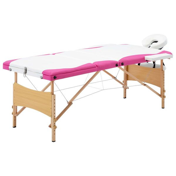 vidaXL Massageliege Klappbar 3-Zonen mit Holzgestell Weiß und Rosa, 110218