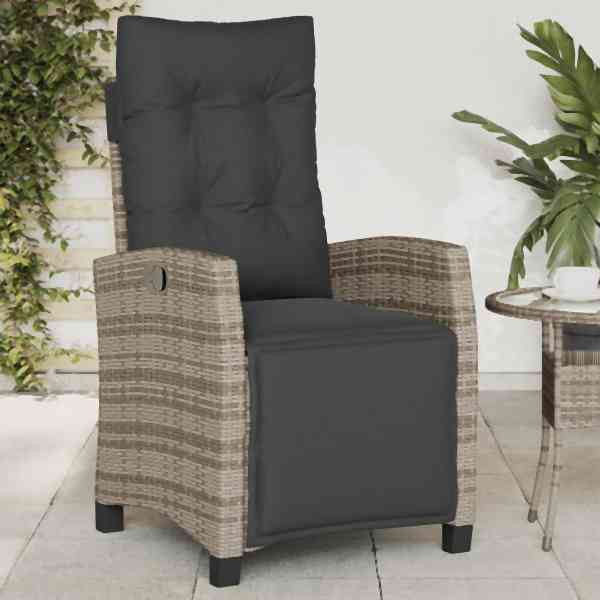 vidaXL Gartensessel mit Fußteil Verstellbar Grau Poly Rattan, UV-beständig, 365235