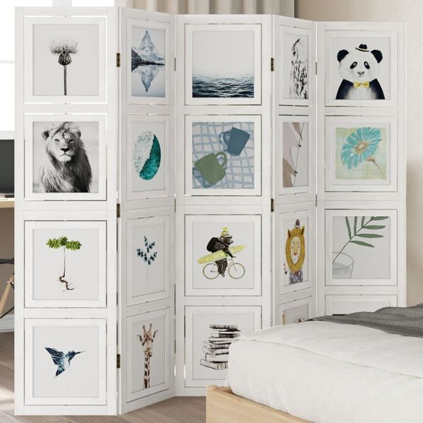 vidaXL 5-teilig Raumteiler Weiß Massivholz Paulownia, 358693