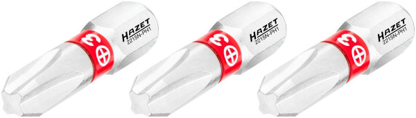 Hazet Bit, Sechskant massiv 6,3 (1/4 Zoll), Kreuzschlitz Profil PH, PH3, Anzahl Werkzeuge: 3, Schlüsselweite: PH3, 2215N-PH3/3
