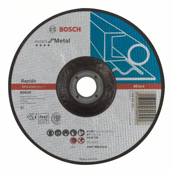 Bosch Trennscheibe gekröpft Expert for Metal - Rapido AS 46 T BF, 180 mm, 1,6 mm, VE: 25 Stück, 2608603403