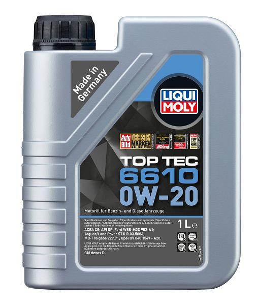 LIQUI MOLY Motoröl Top Tec 6610 0W-20, Kanister Kunststoff, VE: 1 Liter, 21660