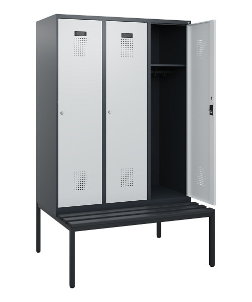 C+P Spind Evolo PLUS, 3 Abteile, 1950x1200x815mm, 7016/7035, Zylinderschloss, Material Sitzfläche Kunststoff, Sitzbank, 0490505-32 S10098
