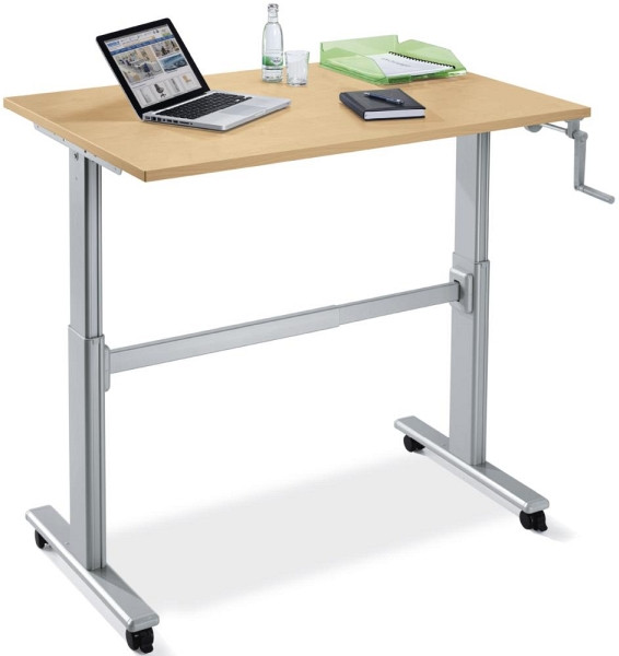 Deskin Sitz-/Stehtisch mit Kurbel, Buchedekor, 800 x 800 x 705-1115 mm, 277759