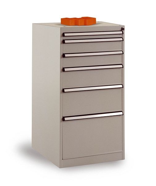Manuflex Schubfachschrank BASETEC Stationär, Nutzhöhe 900 mm mit 6 Schubfächern, in lichtgrau RAL 7035/brillantblau RAL 5007, TP1046.0002