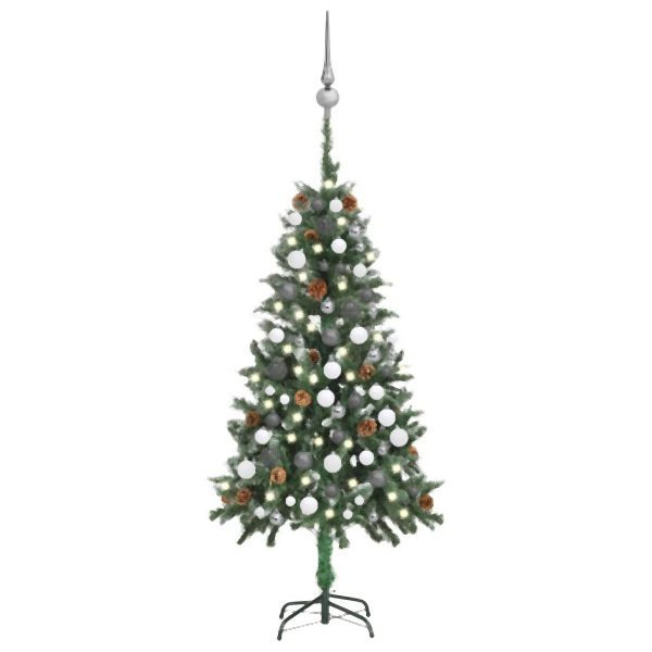 vidaXL Künstlicher Weihnachtsbaum mit Beleuchtung Kugeln Zapfen 150 cm, 3077895
