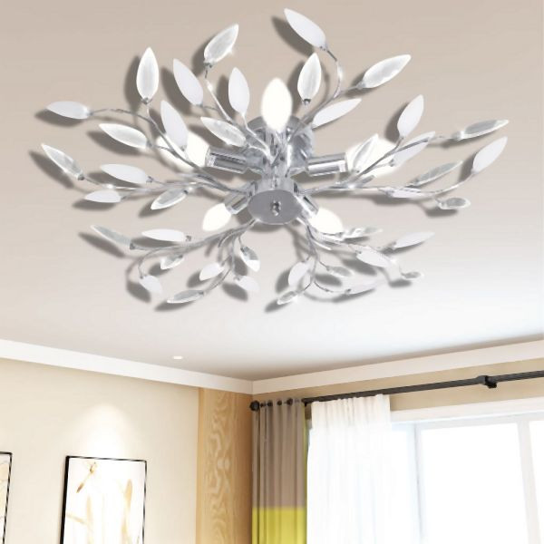 vidaXL Deckenlampe transparente weiße Blätterranken mit Acryl-Blättern 5x E14, 241476