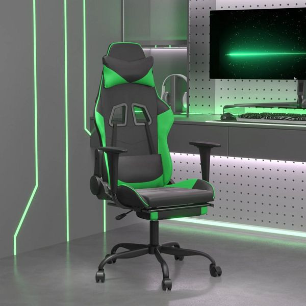 vidaXL Gaming-Stuhl mit Massage & Fußstütze Schwarz & Grün Kunstleder, 345414