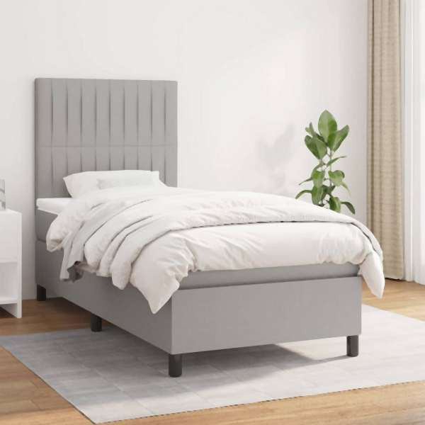vidaXL Boxspringbett mit Matratze Hellgrau 100x200 cm Stoff, 3141913