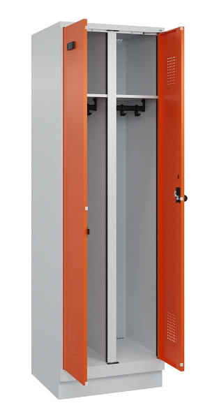 C+P Schwarz-Weiß-Spind Evolo PLUS, mit Sockel, 2 Abteile, 1950x600x500mm, 7035/2, Drehriegel, 049022-20 S10002