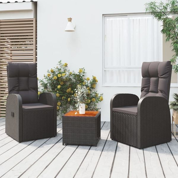 vidaXL 3-teilig Garten-Lounge-Set Schwarz Poly Rattan Massivholz Akazie, 3157649
