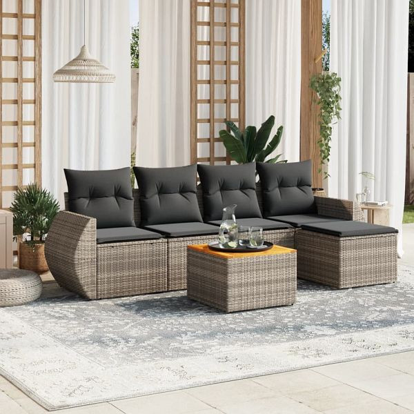 vidaXL 6-teilig Garten-Sofagarnitur mit Kissen Grau Poly Rattan, 3224982