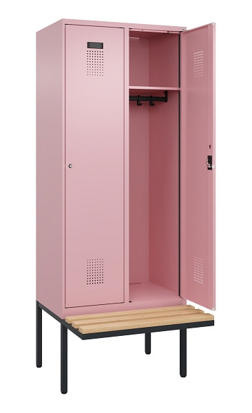 C+P Spind Evolo PLUS, 2 Abteile, 2120x800x815mm, 3015/3015, Haken 4, Zylinderschloss, Sitzfläche Holz, 0490407-22 S10051