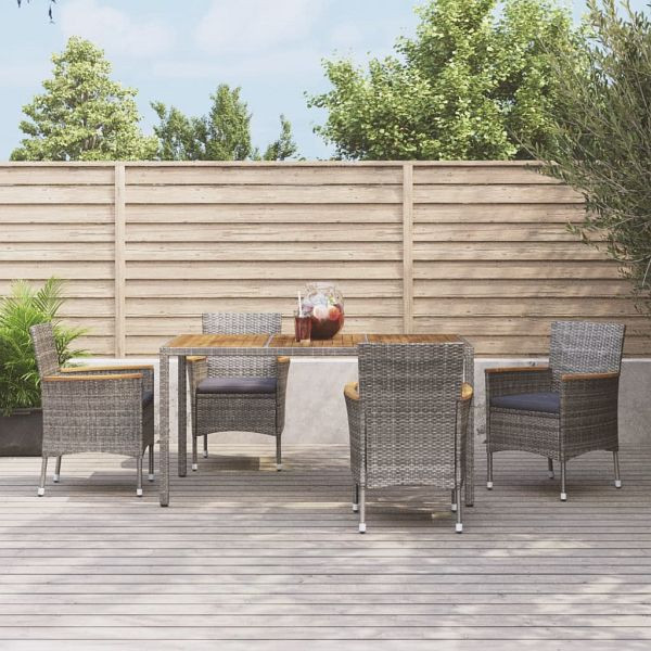 vidaXL 5-teilig Garten-Essgruppe mit Kissen Grau Poly Rattan, 3187366