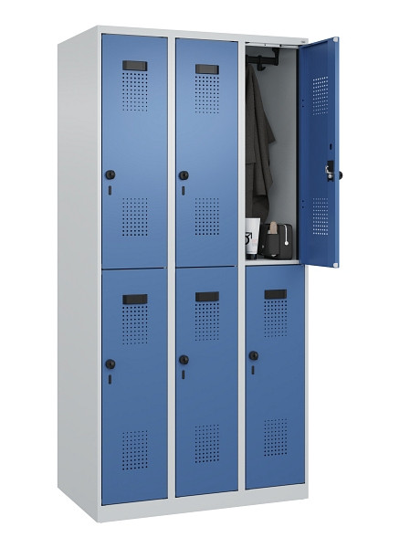 C+P Doppelstöckiger Spind Evolo PLUS, 6 Fächer, 1850x900x500mm, 7035/5023, Drehriegel, 049300-30 S10008