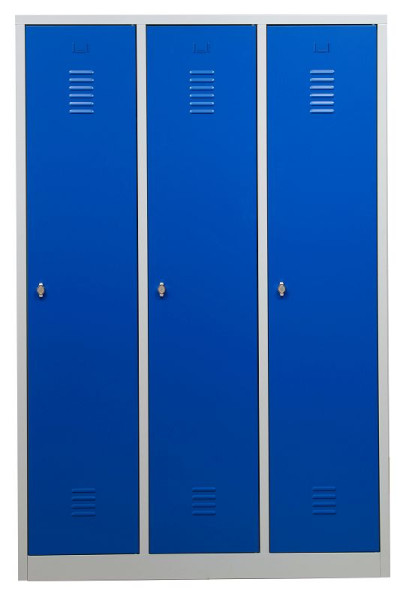 Gürkan Garderobenschrank, 50 x 118,5 x 180 cm, Lichtgrau, Enzianblau, Vorhangschloss, Trennwand innen fest, WRD/3.18120, 105460