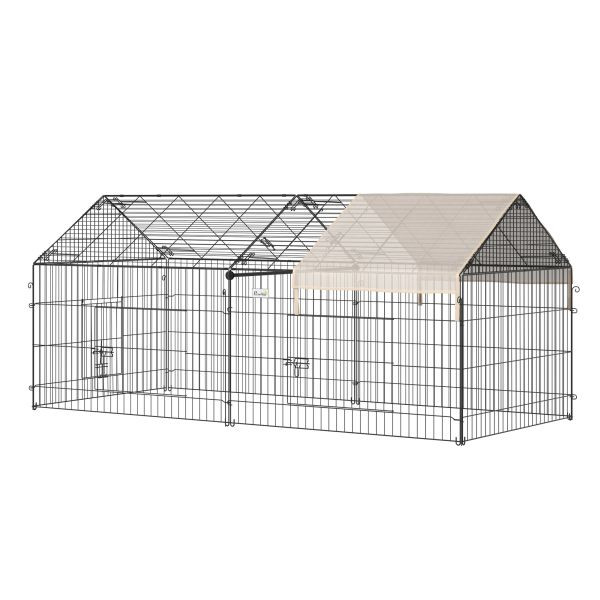 PawHut Freigehege Freilaufgehege Hasenkäfig mit Sonnenschutz Metall Beige+Schwarz 220 x 103 x 103 cm, D51-077V01