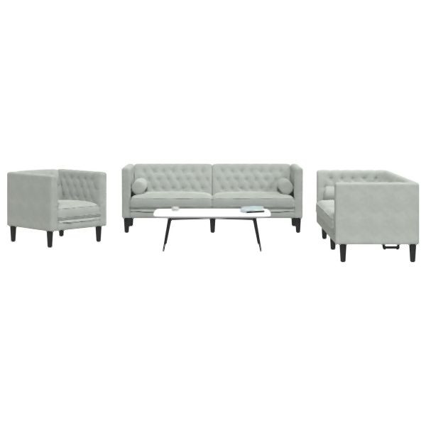 vidaXL 3-tlg. Chesterfield-Sofa-Set mit Nackenrollen Hellgrau Samt, 3209281