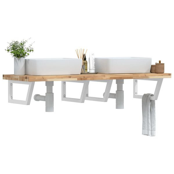 vidaXL Waschbeckenregal Wandmontage Stahl und Akazienholz, 3302822
