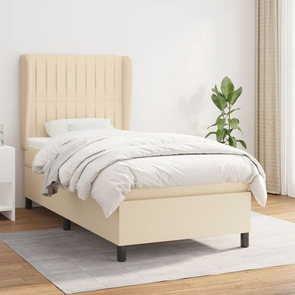vidaXL Boxspringbett mit Matratze Creme 90x190 cm Stoff, 3128090