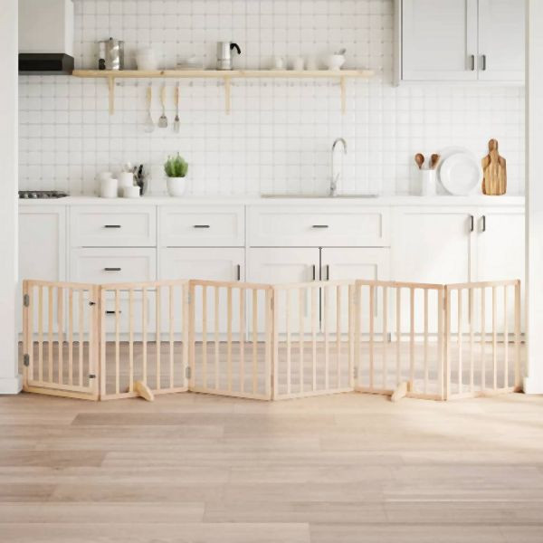 vidaXL 6-tlg. Hundetor mit Tür Faltbar 300 cm Pappelholz, 352173