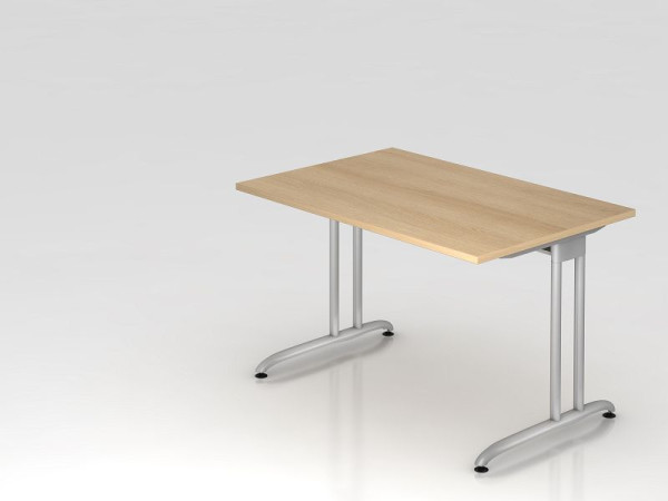 Hammerbacher Schreibtisch C-Fuß 120x80cm Eiche, horizontale Kabelwanne, Arbeitshöhe 72 cm, VBS12/E/S
