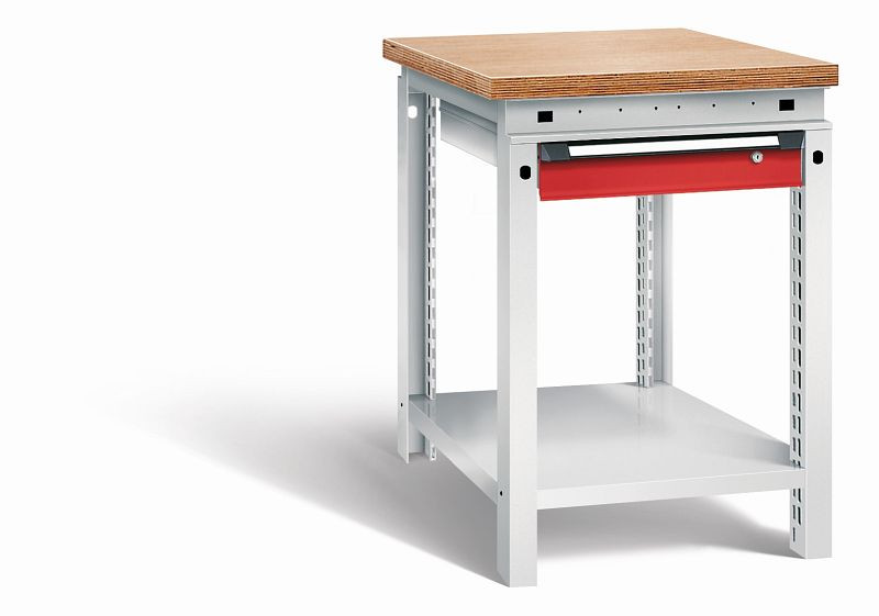 Otto Kind Werkbank Serie function Typ 103, Multiplexplatte 40 mm, bündig, 1Schublade 120 mm, Gehäuse RAL 7035, Front RAL 3000, 072320134