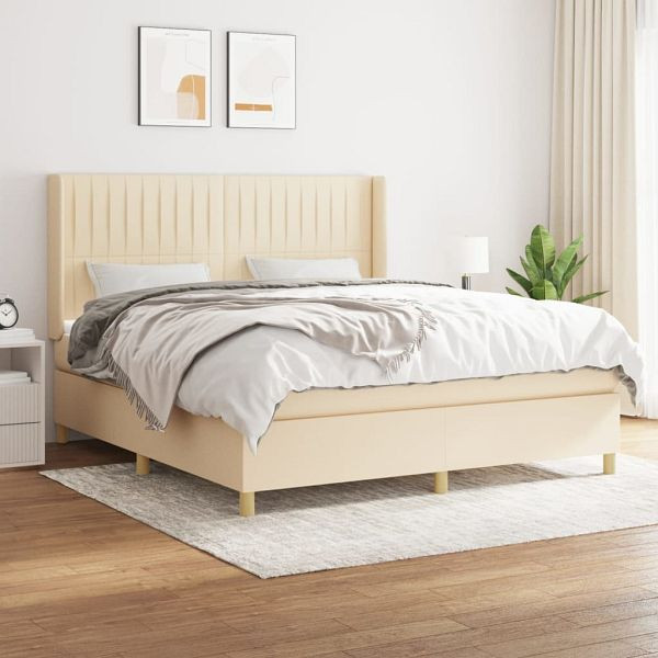 vidaXL Boxspringbett mit Matratze Creme 180x200 cm Stoff, 3132174