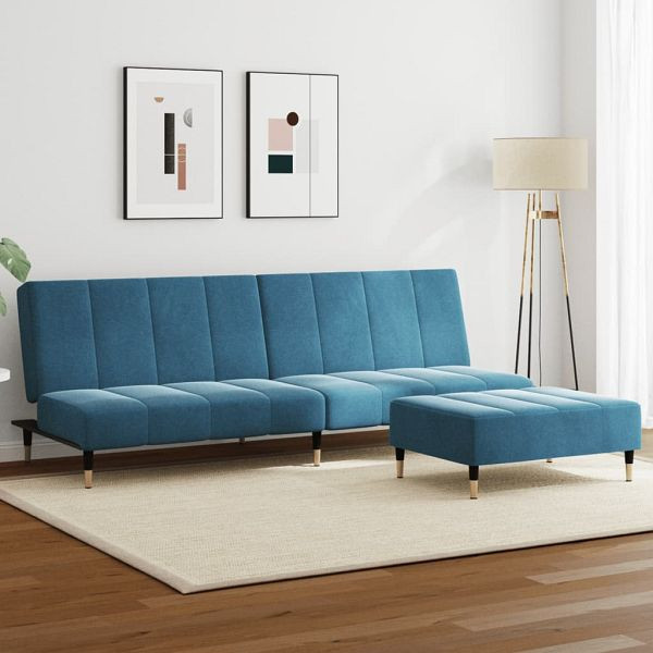 vidaXL Schlafsofa 2-Sitzer mit Fußhocker Blau Samt, 3258144