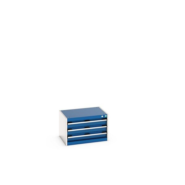 bott cubio Schubladenschrank bestückt, mit 3 Schubladen, BxTxH: 650x525x400mm, RAL 7035/5010, Enzianblau, 40011068.11V