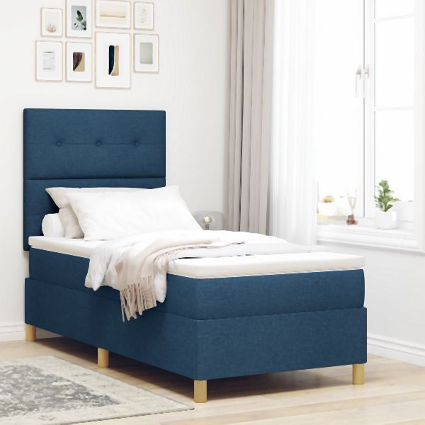 vidaXL Blaues Boxspringbett mit Matratze 100x200 cm Stoff, 3339601