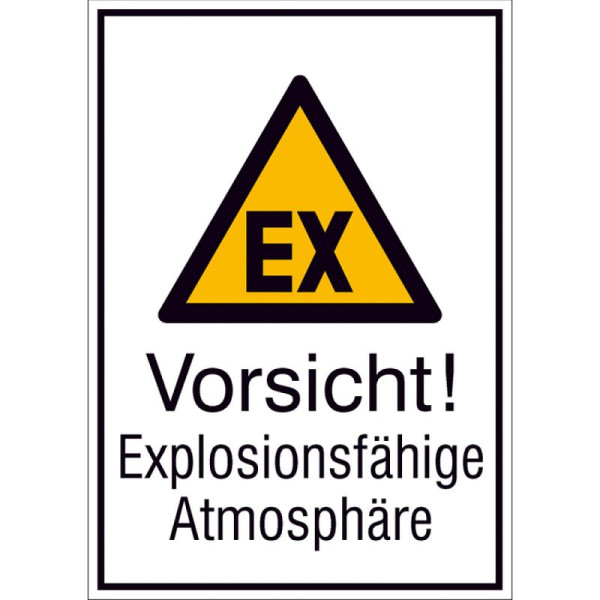 Stein HGS Kombischild mit Warnzeichen und Zusatztext, Vorsicht! Explosionsfähige Atmosphäre, 210 x 297 mm / Kunststoff, witterungsbeständig, 43.a8012
