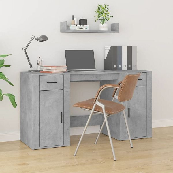 vidaXL Schreibtisch mit Stauraum Betongrau Holzwerkstoff, 3185435