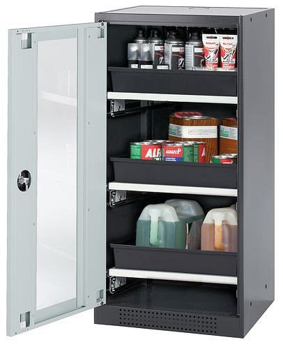 asecos Chemikalienschrank Systema-T CS-53LG, Korpus anthrazit, Flügeltüren grau, 3 Tablarauszüge, 208709