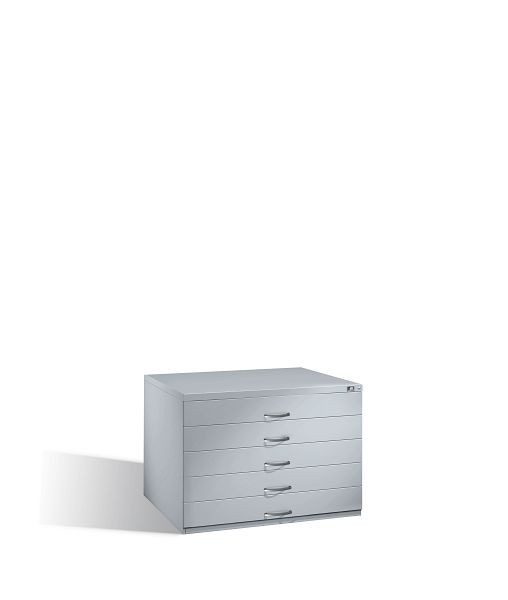 C+P Flachablageschrank Serie 7100_7200, H760xB1100xT765mm, Farbe: Weißaluminium, Bügelgriff, 7101-100 S10143