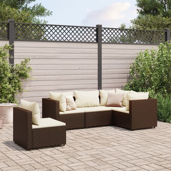 vidaXL 5-tlg. Garten-Lounge-Set mit Kissen Braun Poly Rattan, 3308153