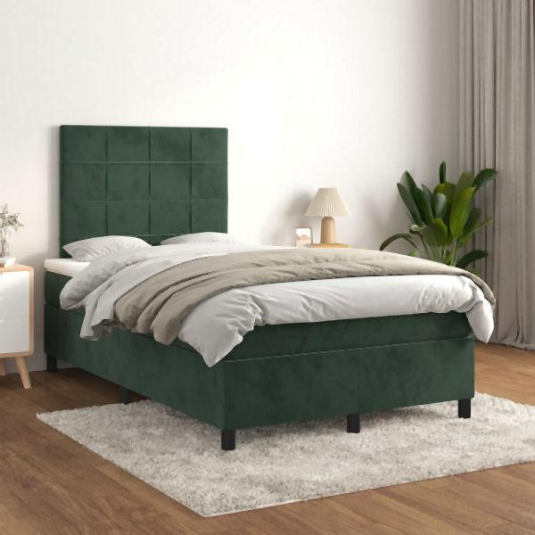 vidaXL Boxspringbett mit Matratze Dunkelgrün 120x200 cm Samt, 3143016