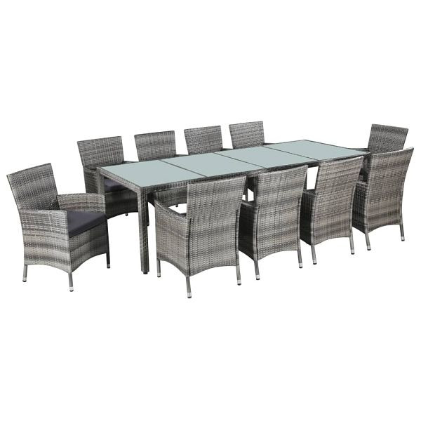 vidaXL 11-teilig Garten-Essgruppe mit Kissen Poly-Rattan Grau, 43957