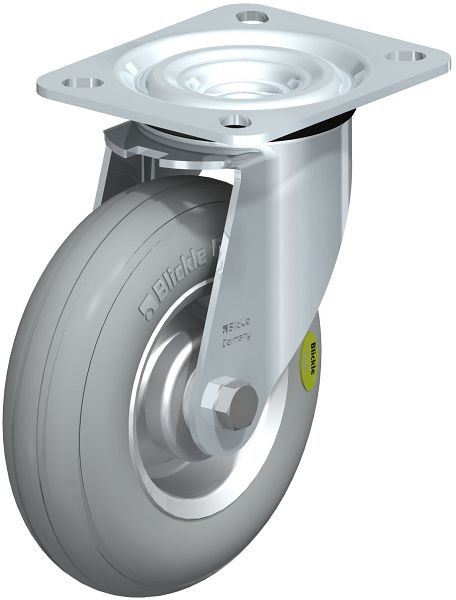 Blickle L-VW 125R-SG Stahlblech-Lenkrolle, mittelschwere Ausführung, mit Anschraubplatte, Weichgummi, Grau, 534073