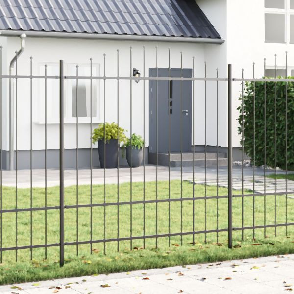 vidaXL Gartenzaun mit Rundbogen grau 3,4x1,75 m aus Stahl, 3360098