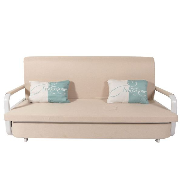 Mendler Schlafsofa HWC-M83, Schlafcouch Couch Sofa, Schlaffunktion Bettkasten Liegefläche, 190x185cm, Stoff/Textil beige, 105530