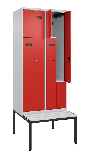 C+P Z-Spind Evolo PLUS, Bank, 4 Fächer, 2120x800x815mm, 7035/3020, Zylinderschloss, Sitzfläche Kunststoff, Sitzbank, 0490537-224 S10084