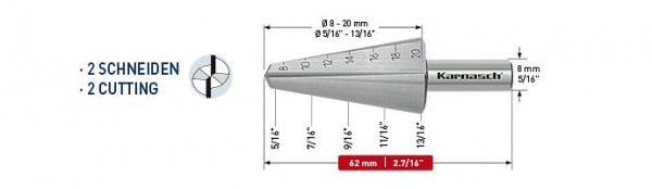Karnasch Blechschälbohrer HSS-XE d=8-20mm, VE: 2 Stück, 210040